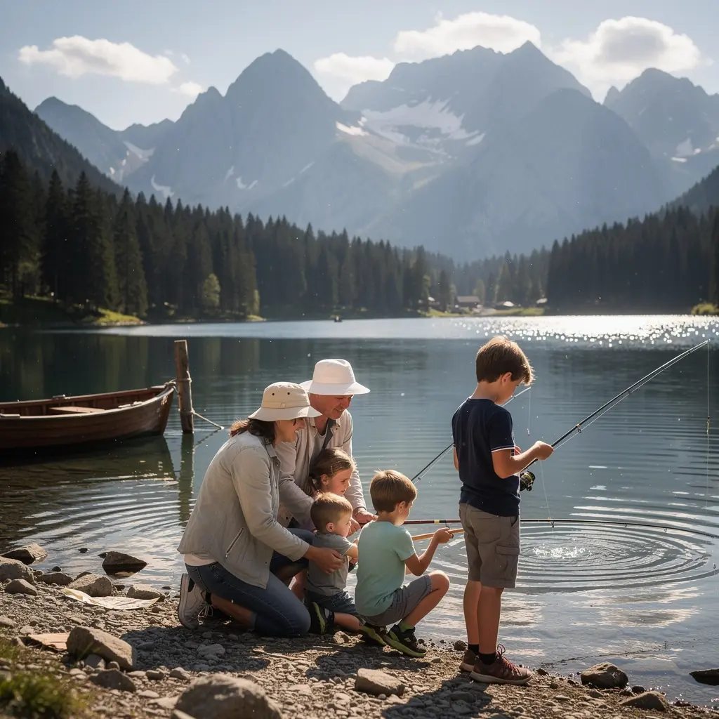 A tranquil lake reflecting the sky, providing a serene spot for families to unwind during their travels in Slovakia.
